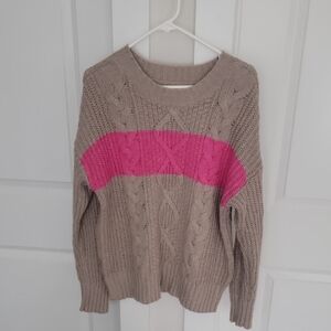 American Eagle Outfitters Tan Sweater with Pink Stripe